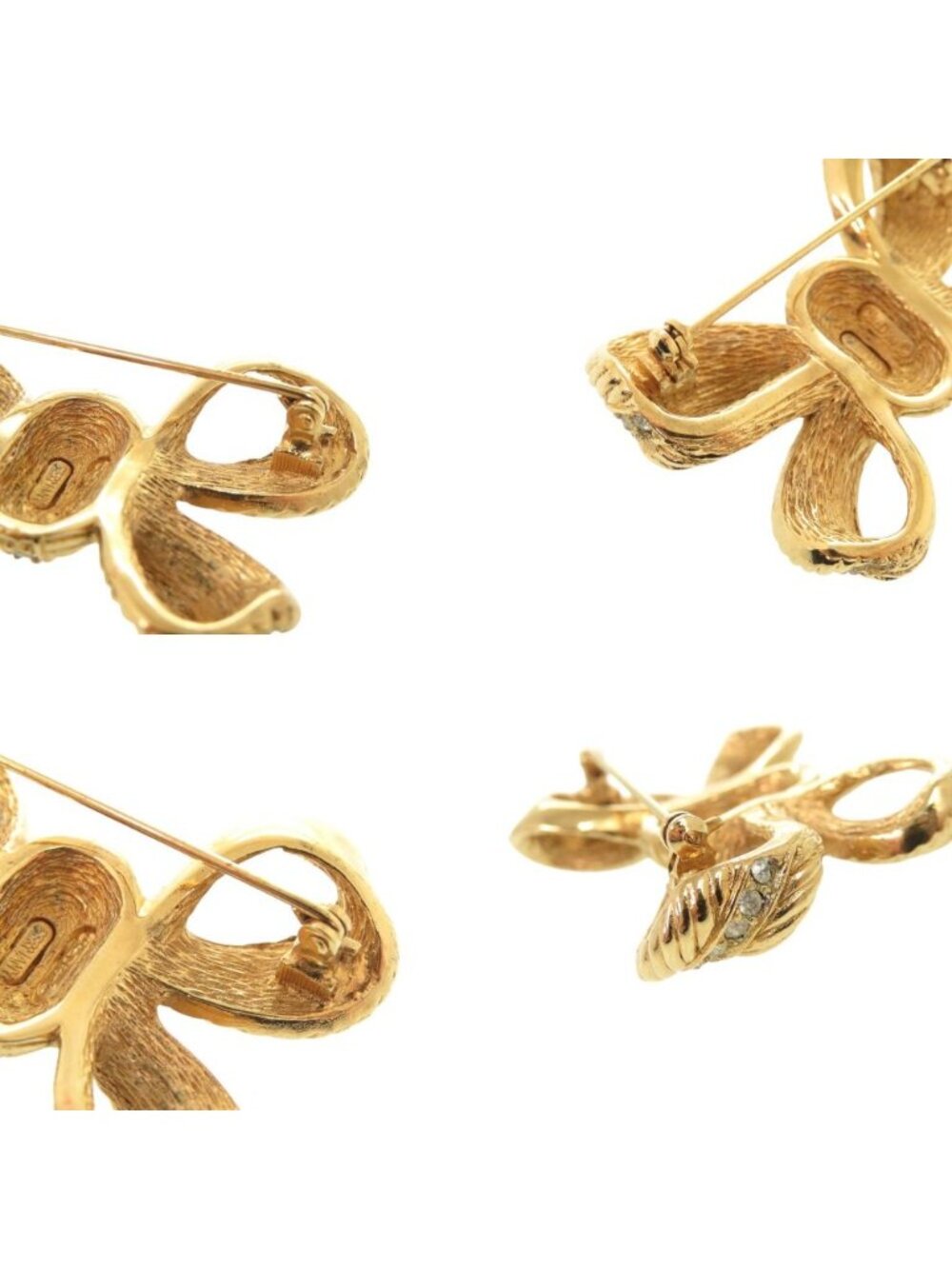 Dior Ribbon Metal Line Stone Gold Brooch - Picture 9 of 10